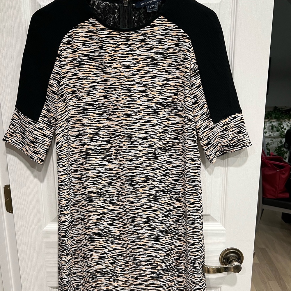 French Connection Black Lace-Back Shift Top